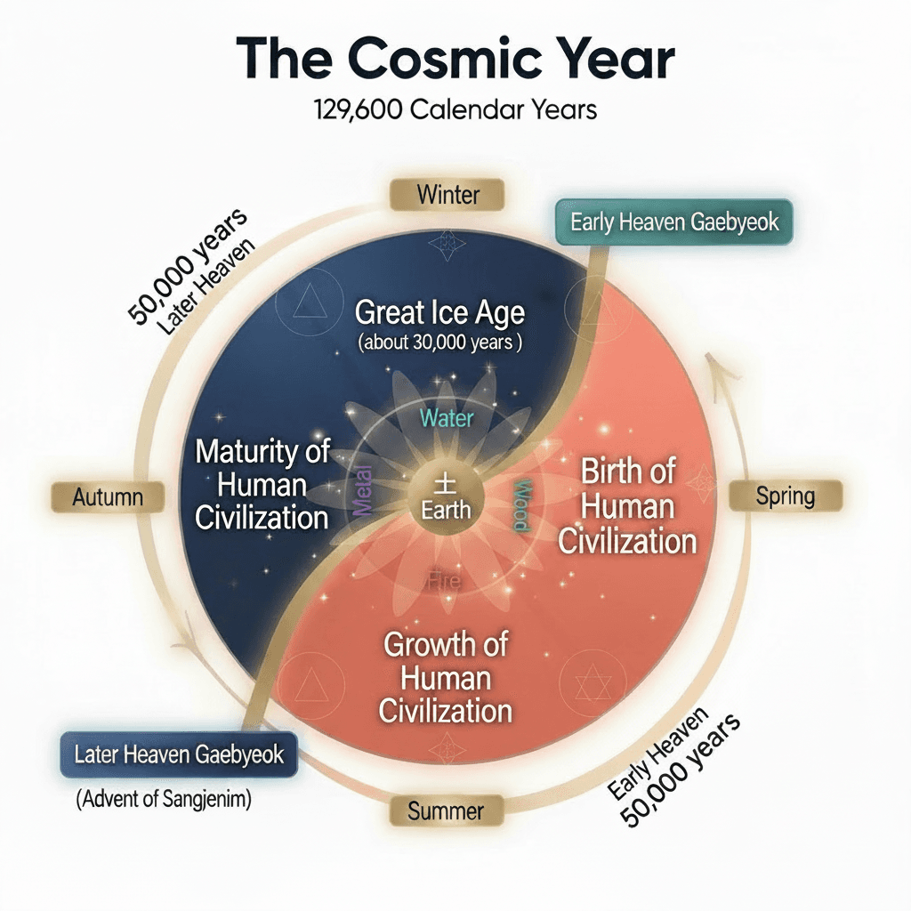 Cosmic Year cycle visualization showing the transition between cosmic seasons